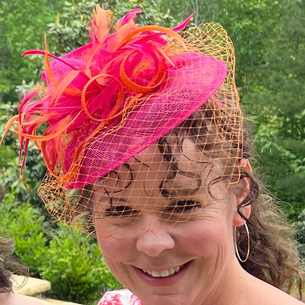 Kentucky Derby Fascinator/wedding hot pink and orange. gorgeous lightweight